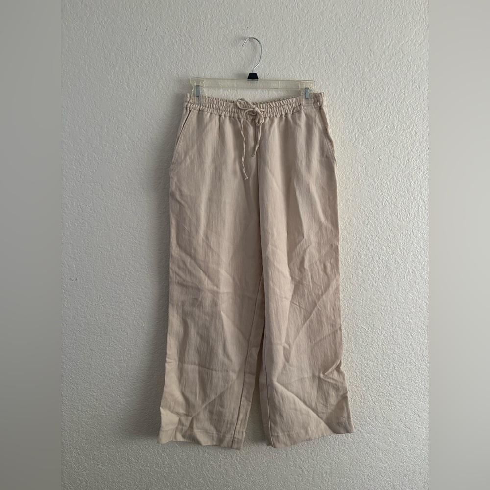 ZARA Pants XS Beige Lyocell Blend Drawstring Wide Leg Relaxed Trousers - Picture 2 of 10